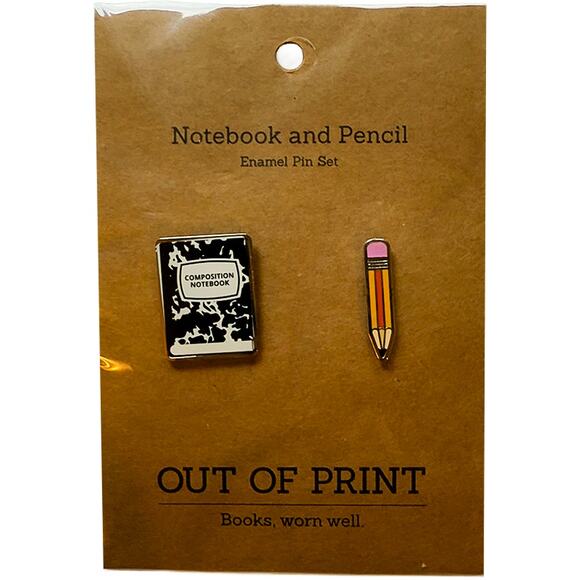 Out of Print Brand Enamel Pin Set: Notepad & Pencil Gift for Writers New - Picture 6 of 6